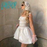 Lunivop Square Neck White Dress Lovely Lace Patchwork A Line Holiday Party Dresses Casual Mini